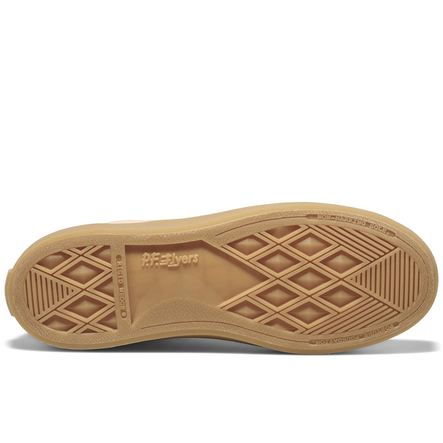 Beige sole of a shoe on a white background.
