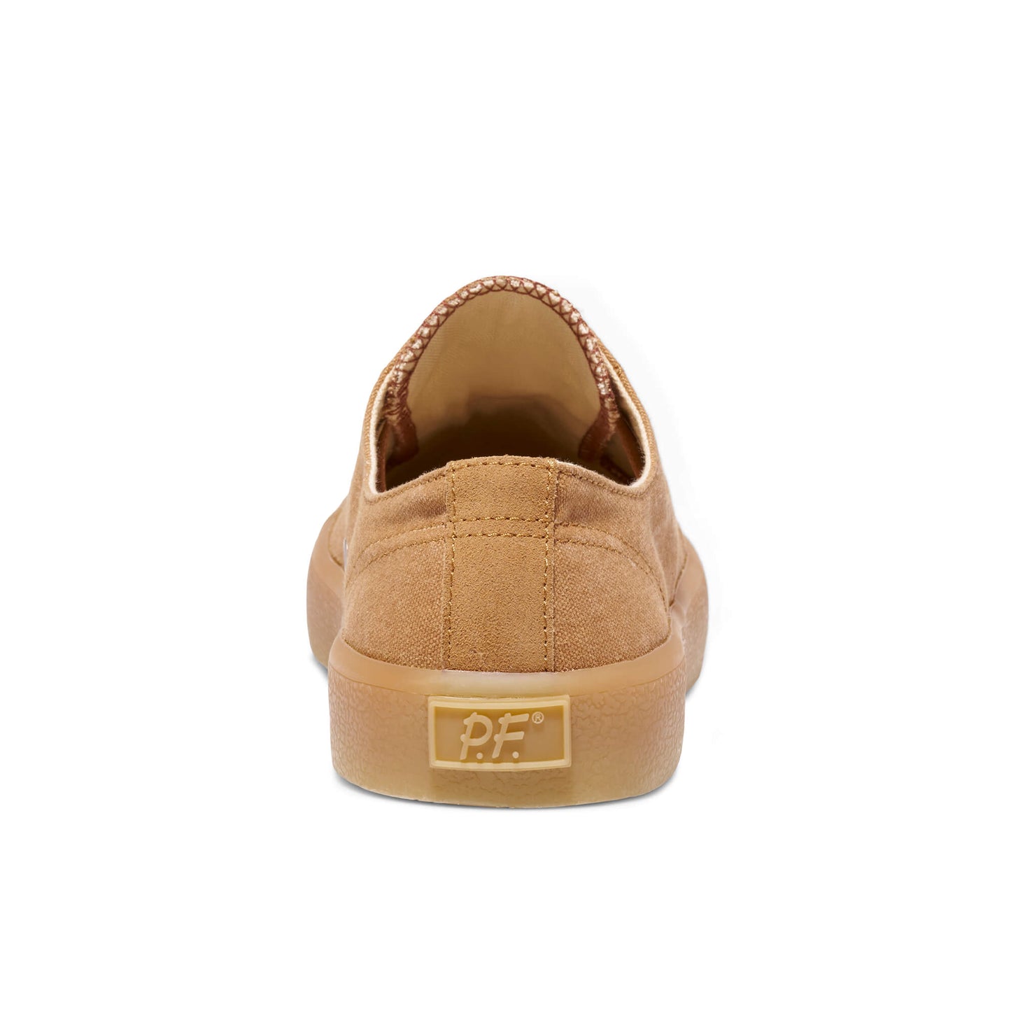 Tan low-top sneaker on a white background.
