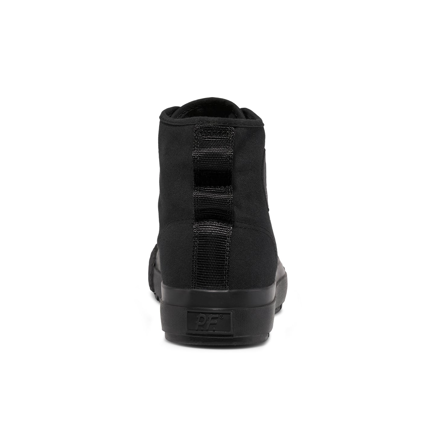Black high-top sneaker on a white background.