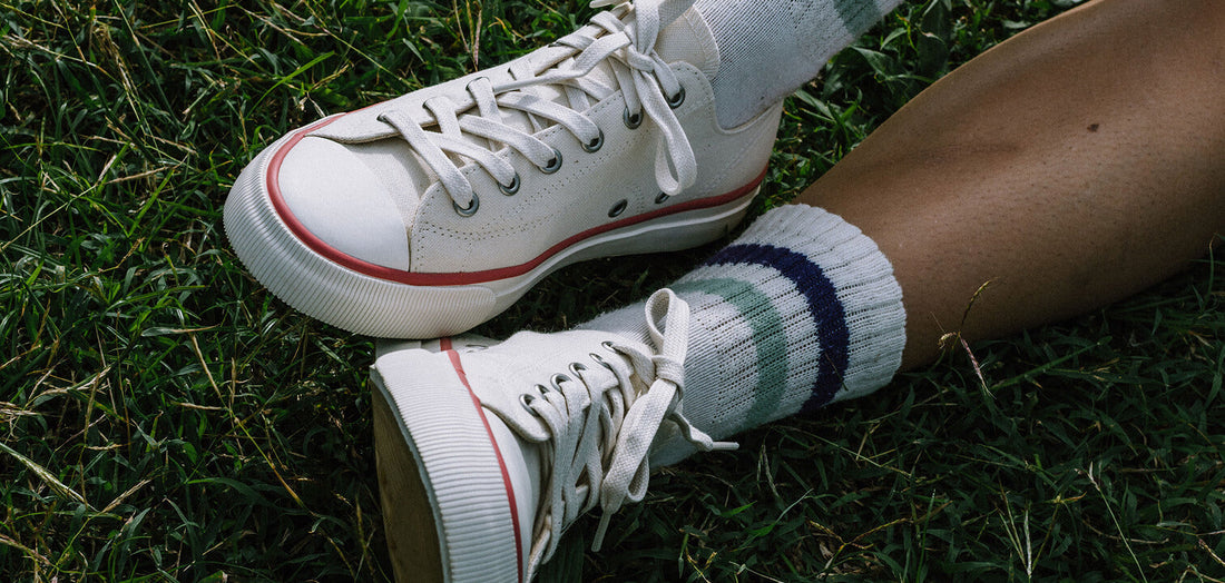 P.F. Flyers All-American high-top sneaker in Antique White/Crimson