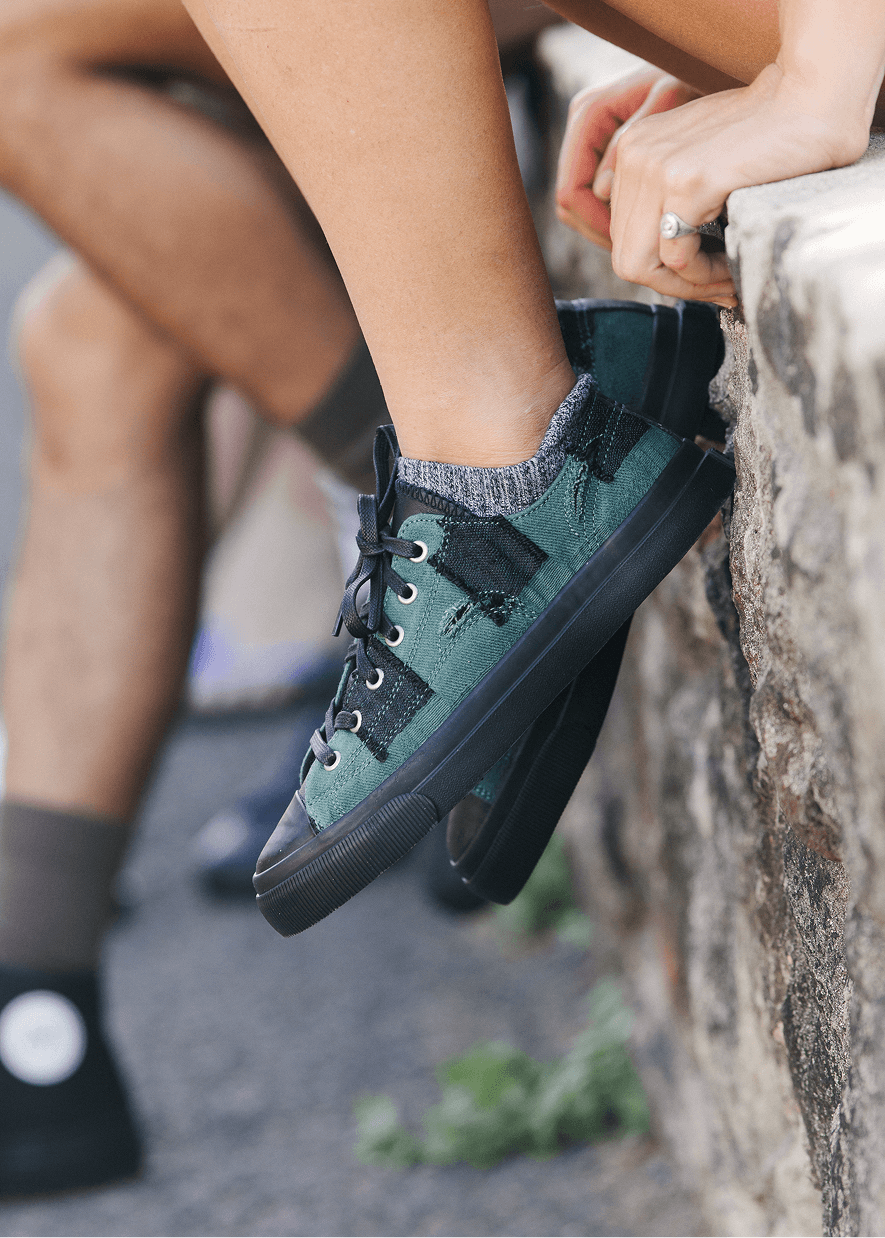 Patchwork High-Top and Low-Top Canvas Sneakers with a Distressed, Worn ...