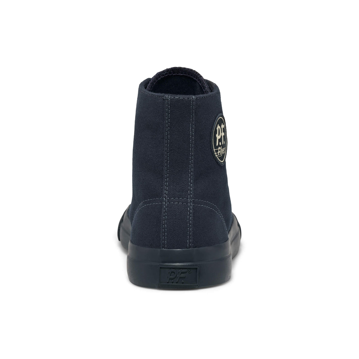 A dark navy blue high-top sneaker shown on a white background.