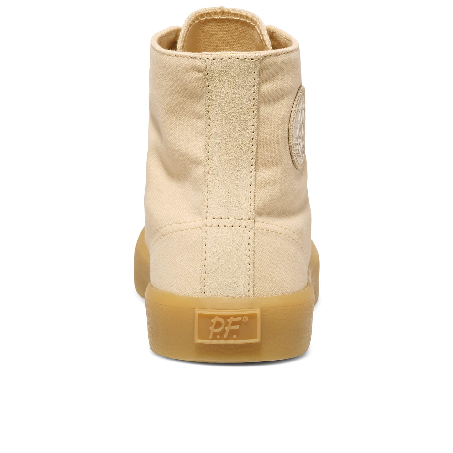 Beige high-top sneaker with a tan sole on a white background.