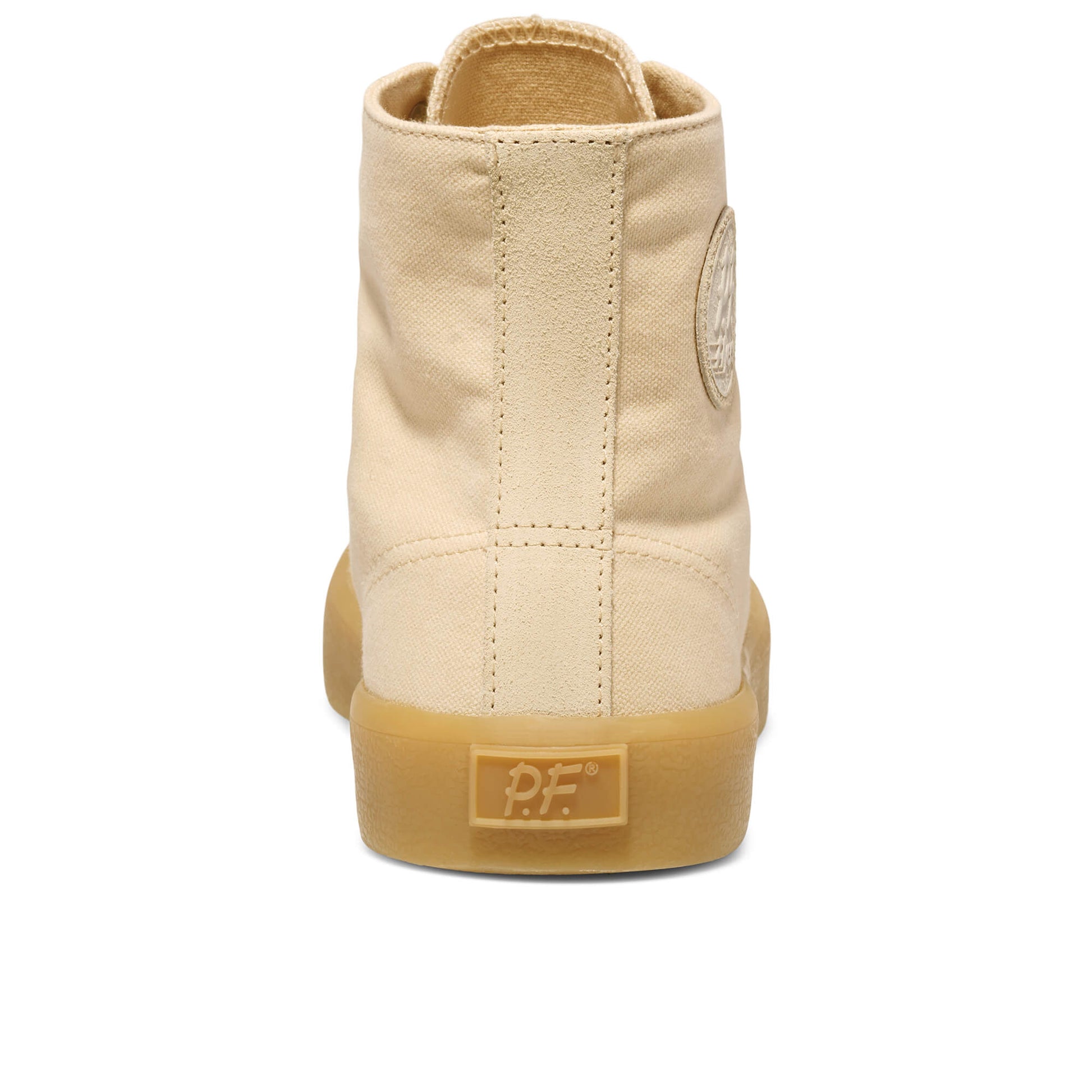 Beige high-top sneaker with a tan sole on a white background.