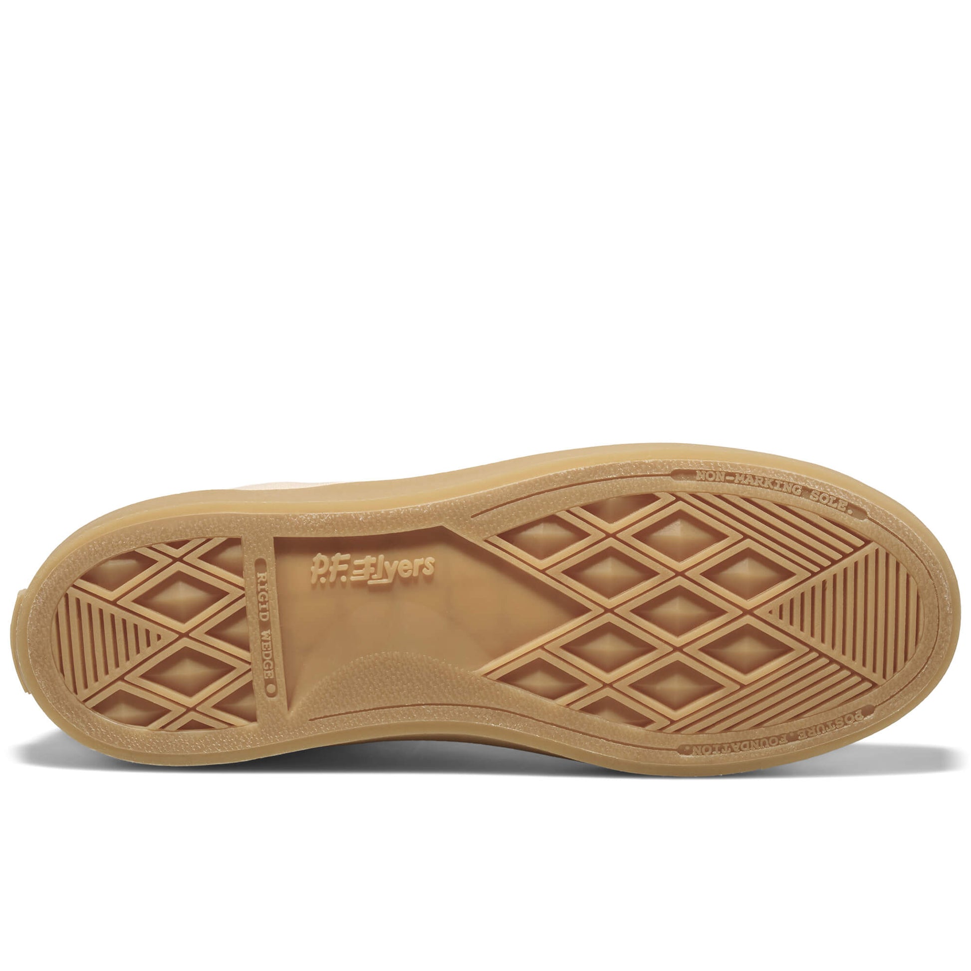 Beige sole of a shoe on a white background.