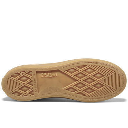 Beige sole of a shoe on a white background.