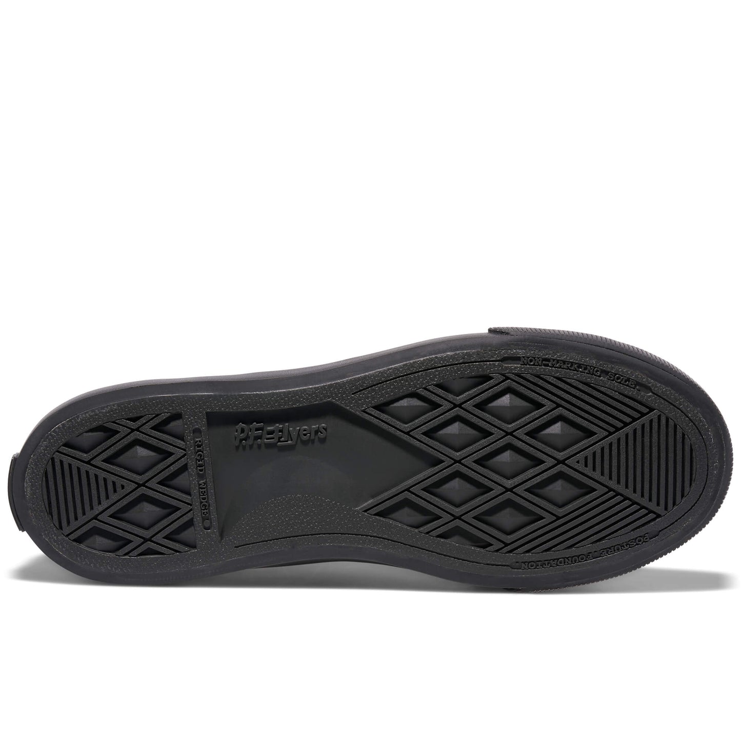 Black sole of a shoe with brand logo on a white background