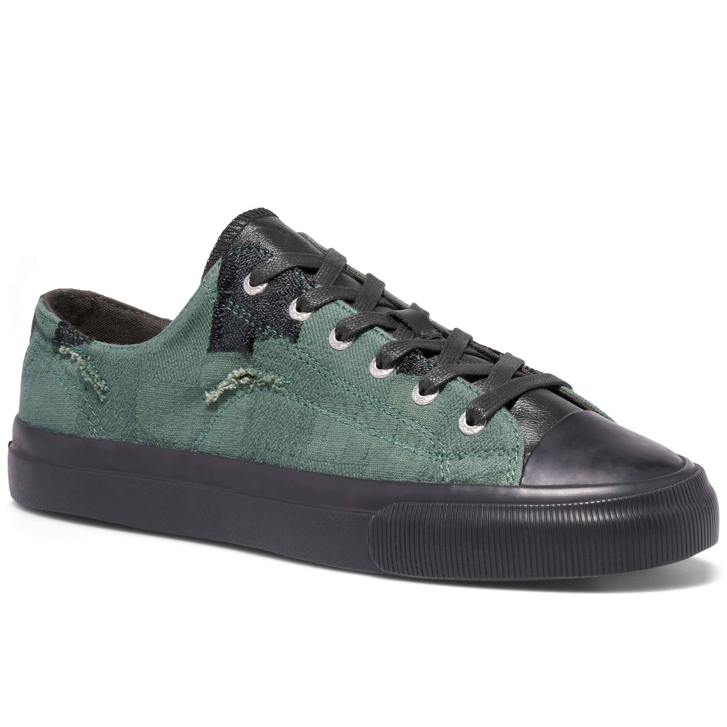 Green and black sneaker on a white background