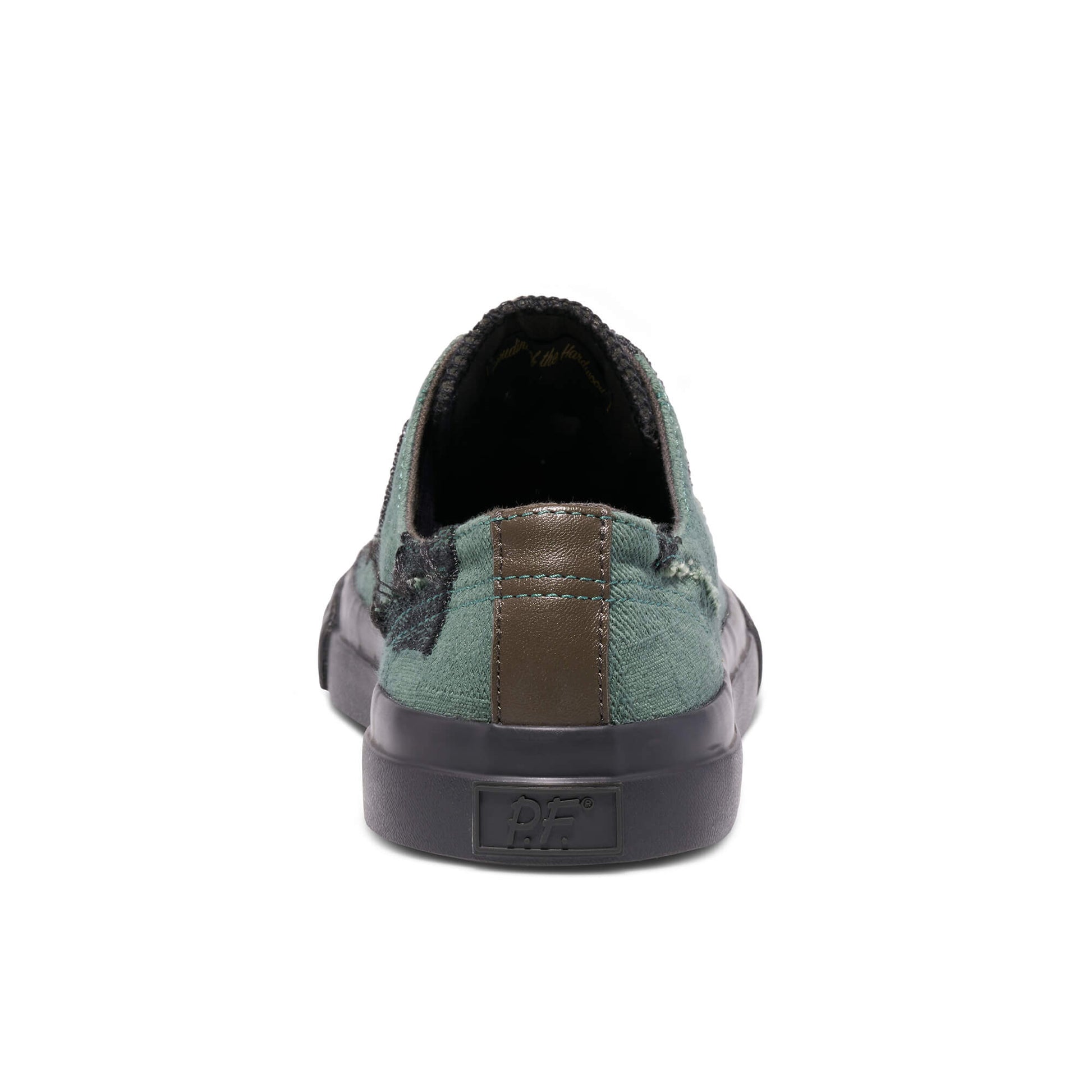 Low-Top Green Patchwork Sneakers with a Weathered Canvas Design P.F. Flyers Low-Top Green Patchwork Sneakers with a Weathered Canvas Design P.F. Flyers
