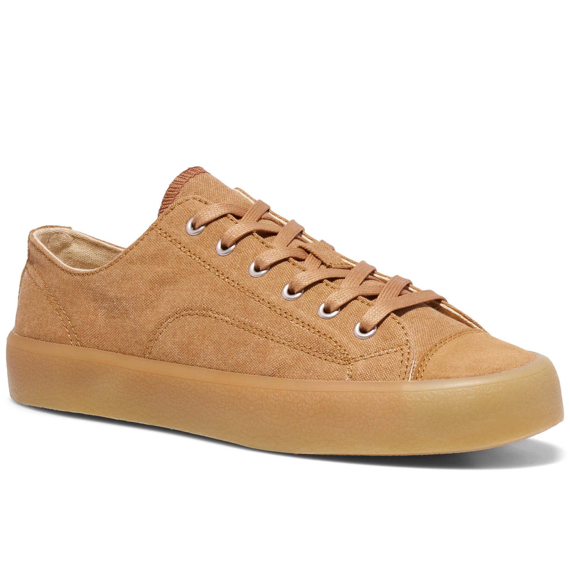 Tan low-top sneaker on a white background.