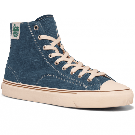 Blue high-top sneaker rotating gif showing different angles of the sneaker. alternate view