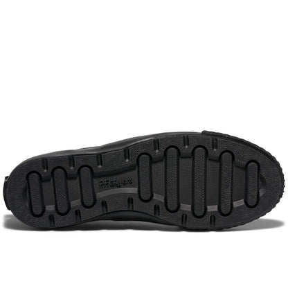 Black shoe sole with brand logo on a white background