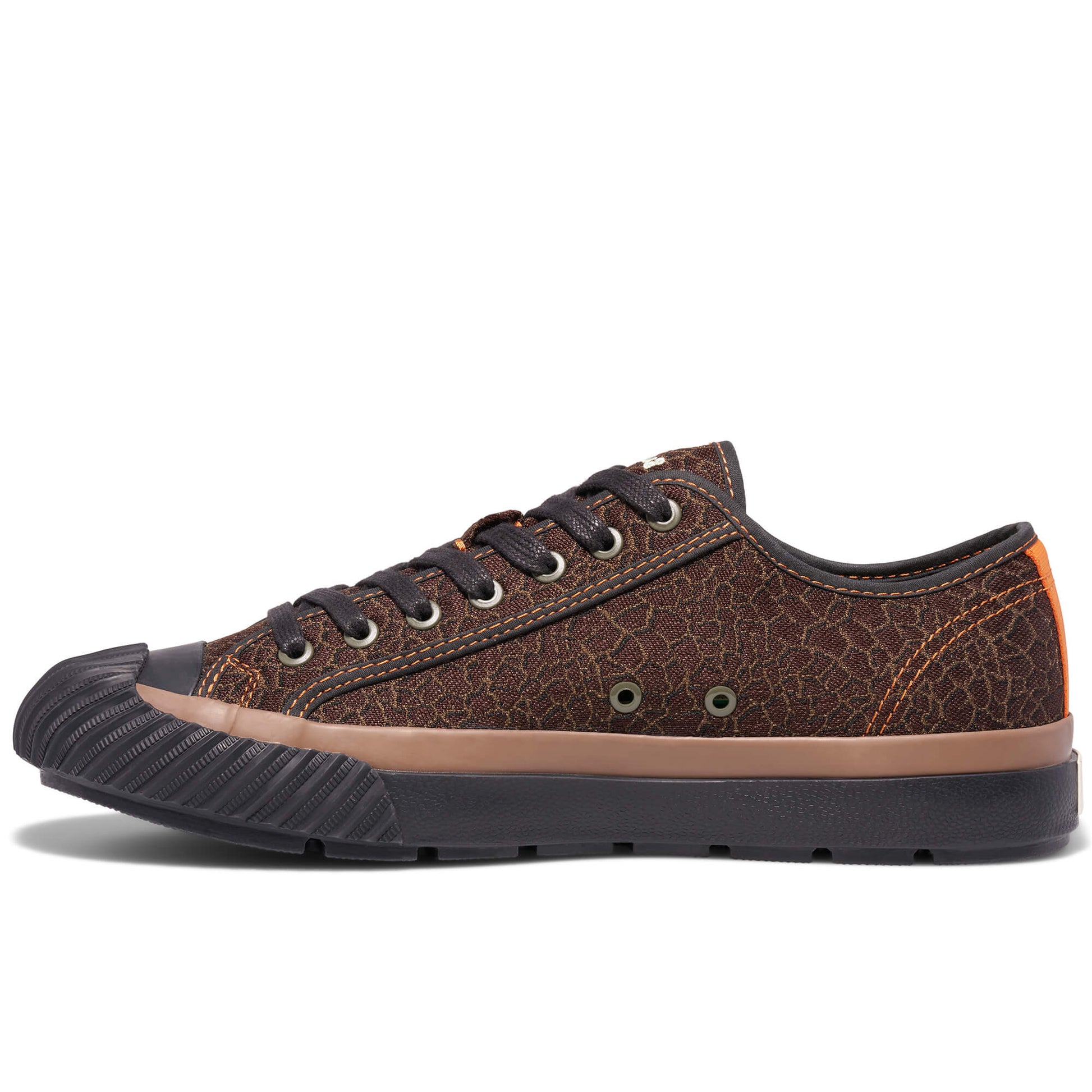 Brown low-top sneaker on a white background.
