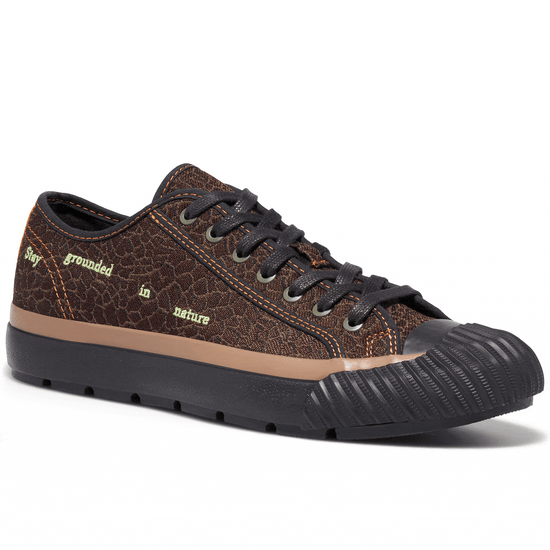 Brown low-top sneaker rotating gif showing different angles of the sneaker. alternate view