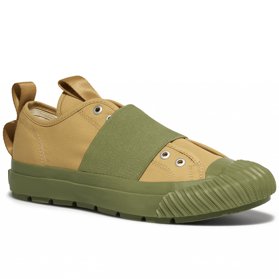 Tan and green low-top sneaker gif alternate view