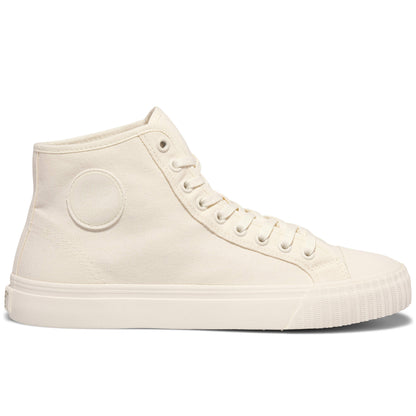 White high-top canvas sneaker on a white background.