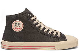Black high-top sneaker on a white background.