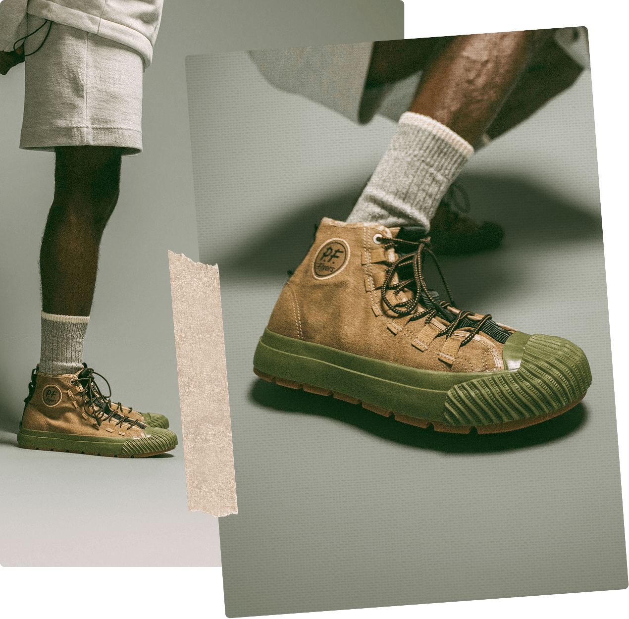 Utility inspired high-top tan sneakers
