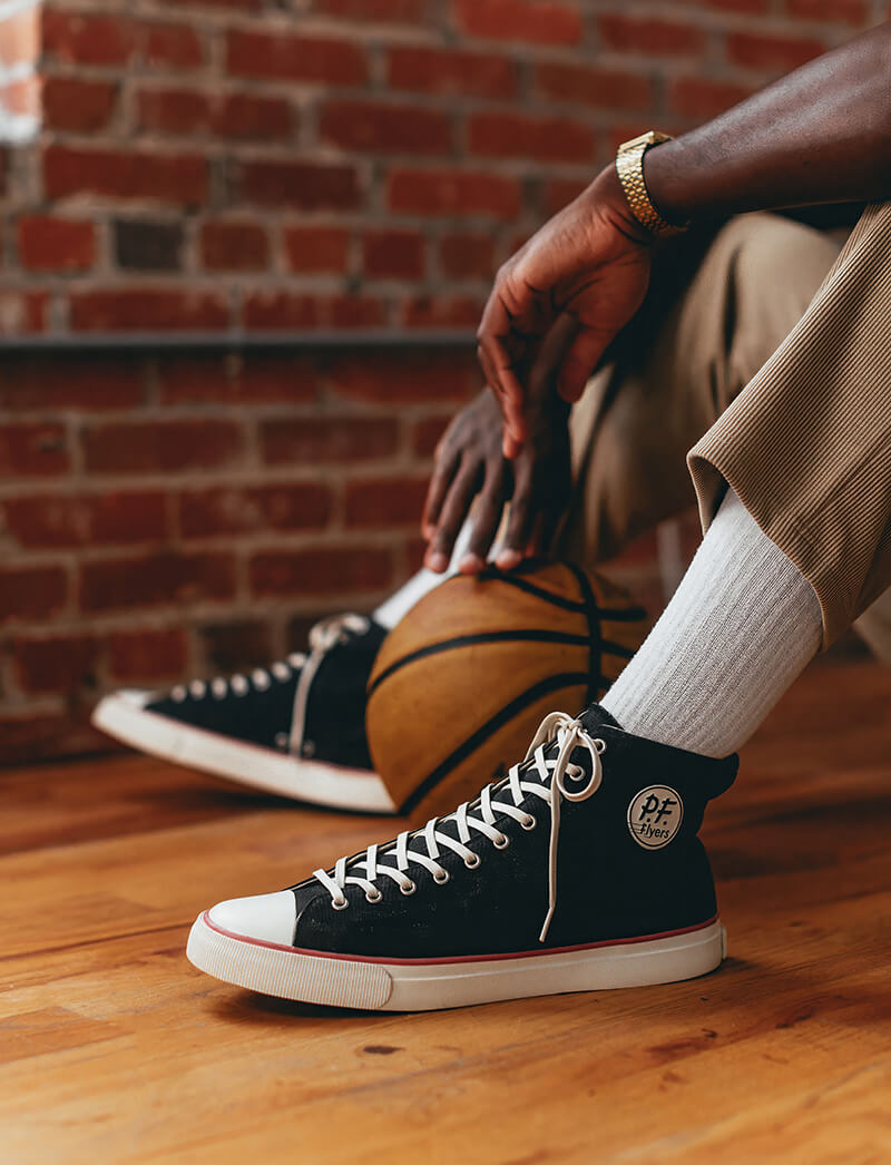 Vintage basketball inspired black high-top sneakers